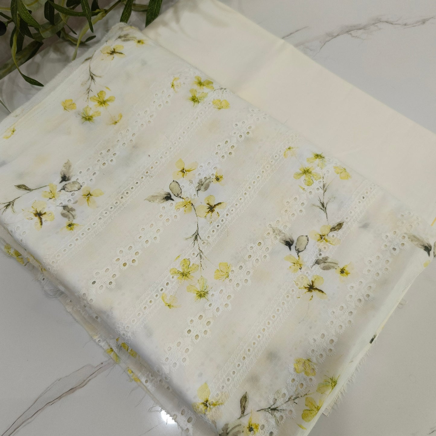 Imported Chicken Kari Lawn Shirt with Plain Trouser (Cream Floral)