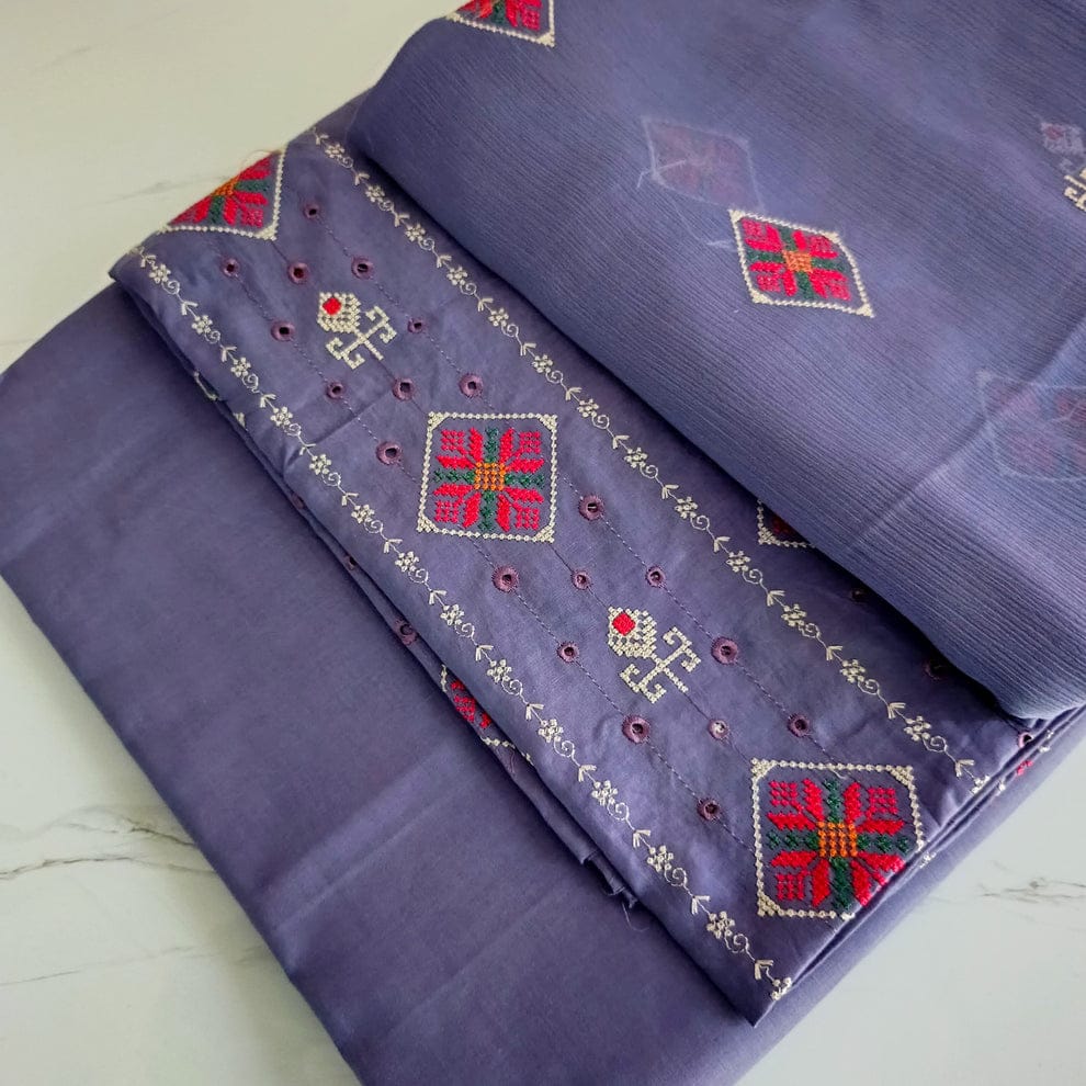 3 pc Embroidered breeze lawn dusty lavender
