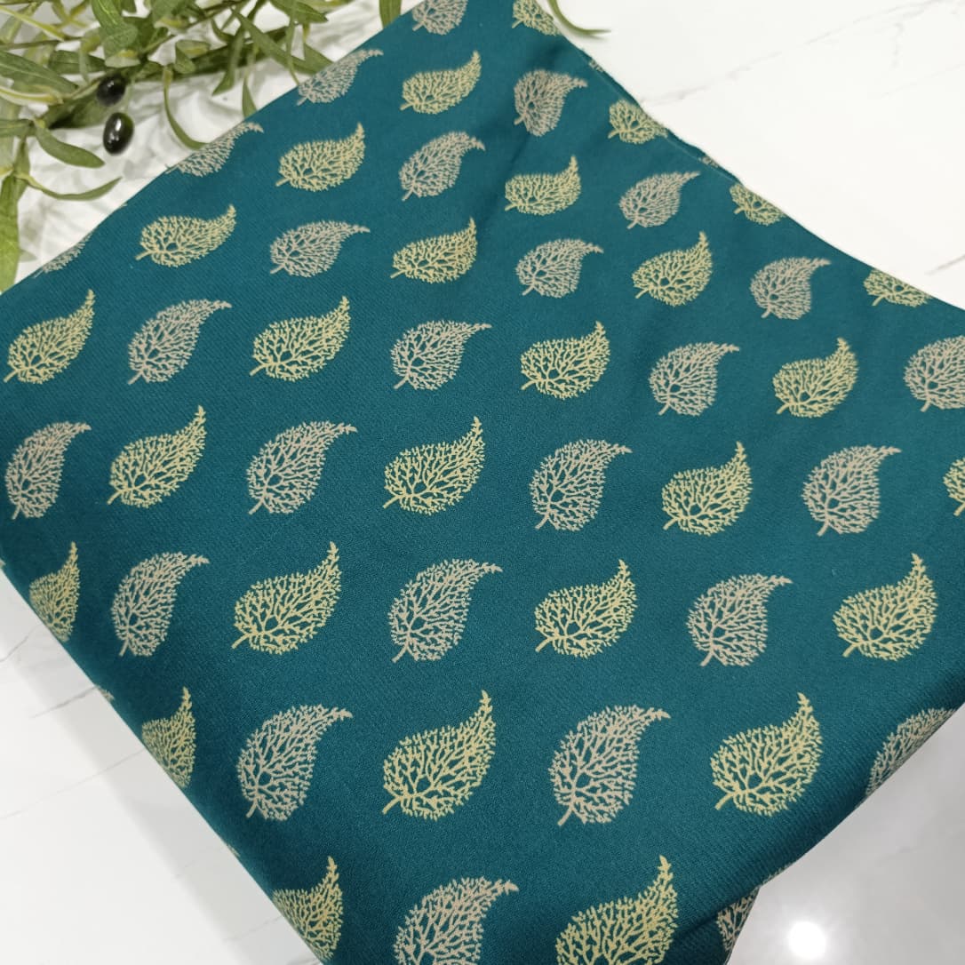 Heater Wool Fabric Imported (Green Leaf) – Soft Wool Material for Winter Dresses