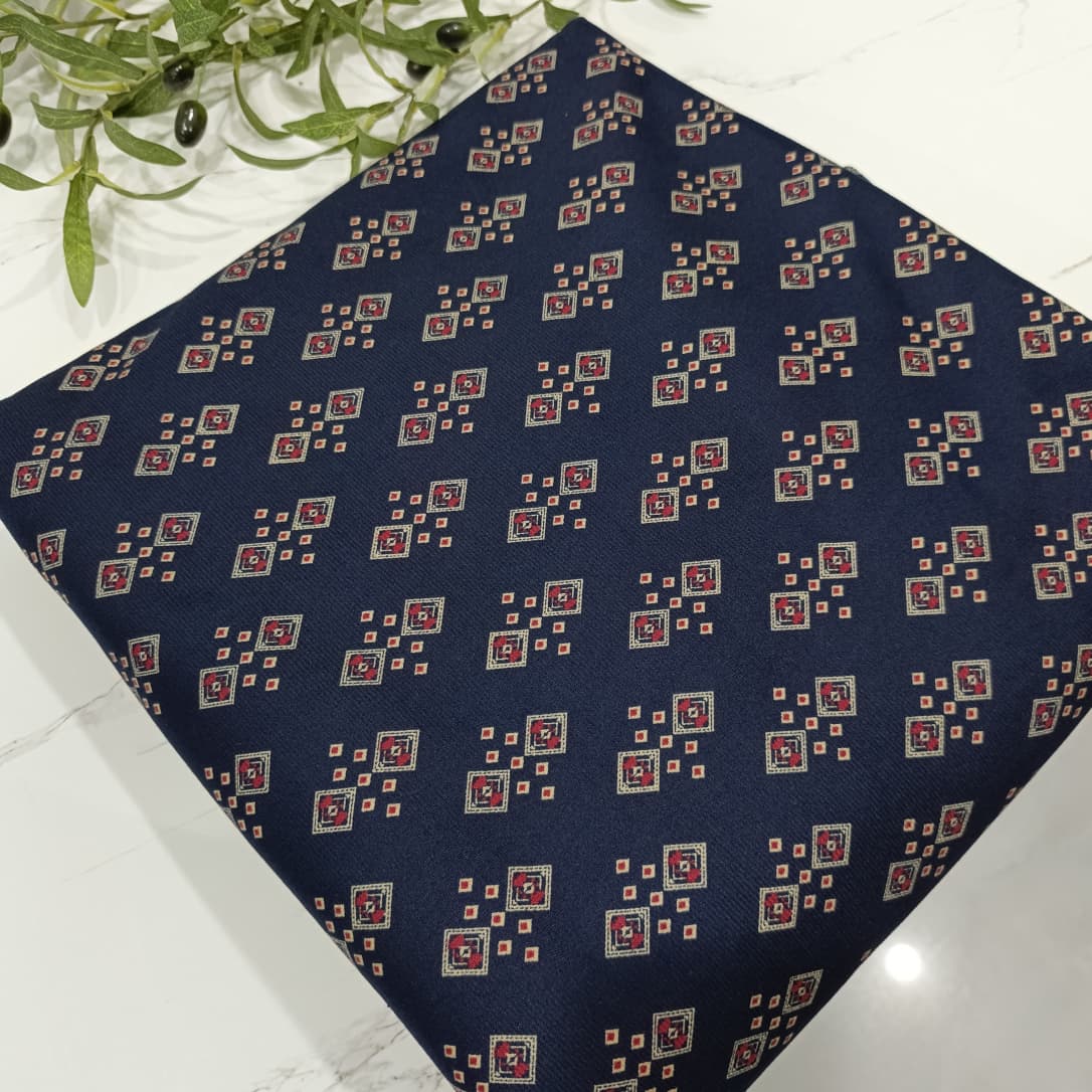 Heater Wool Fabric Imported (Navy Blue Pattern) – Soft Wool Material for Winter Dresses