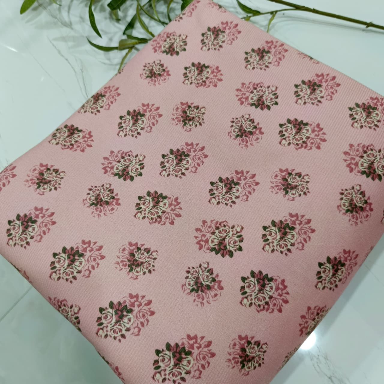 Heater Wool Fabric Imported (Baby Pink Floral) – Soft Wool Material for Winter Dresses