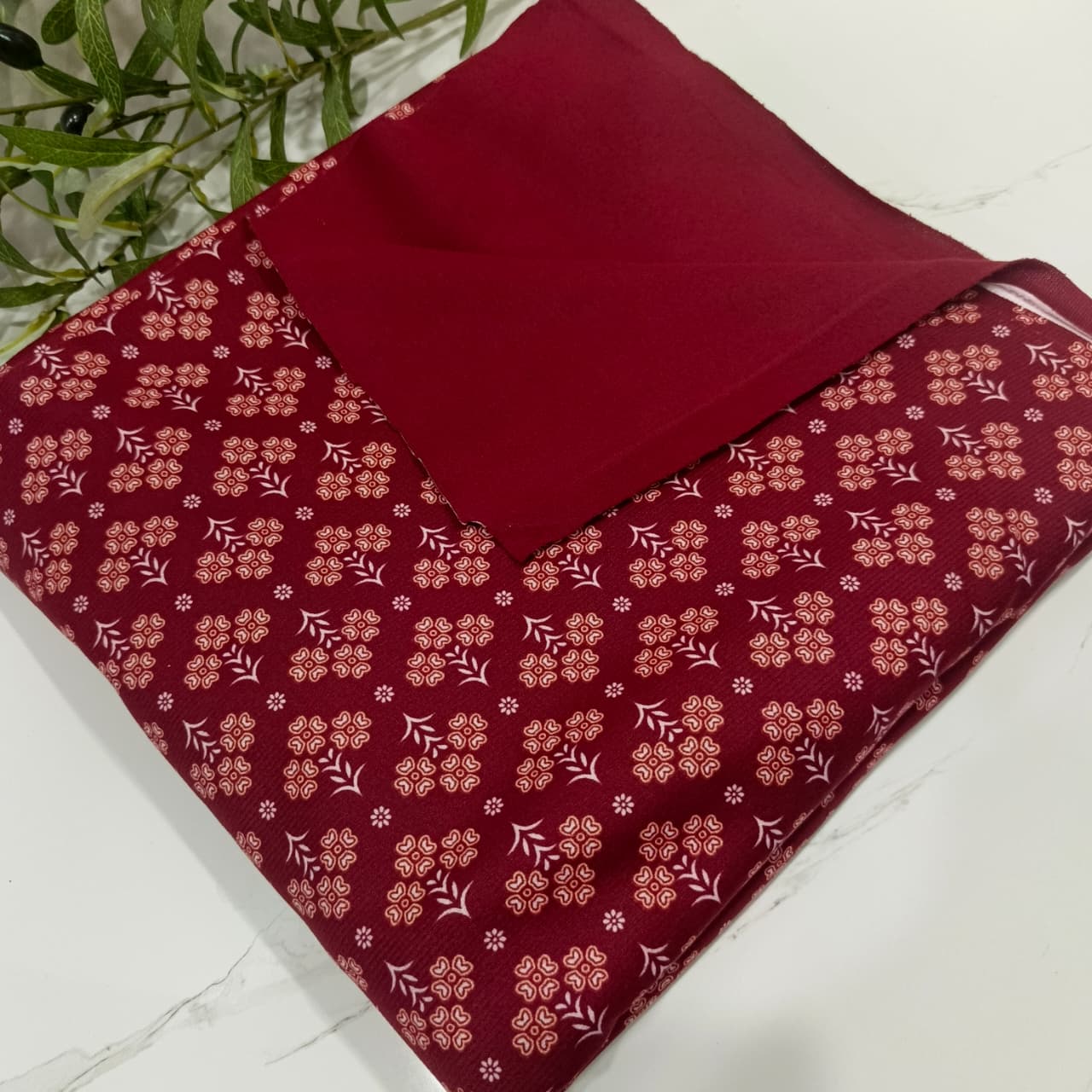 Heater Wool Fabric Imported (Maroon Flowers) – Soft Wool Material for Winter Dresses