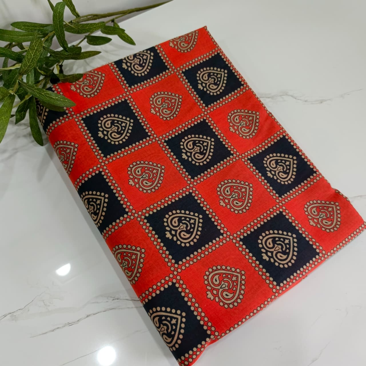 Premium Lawn 2 Piece Suit (Black Orange Check)