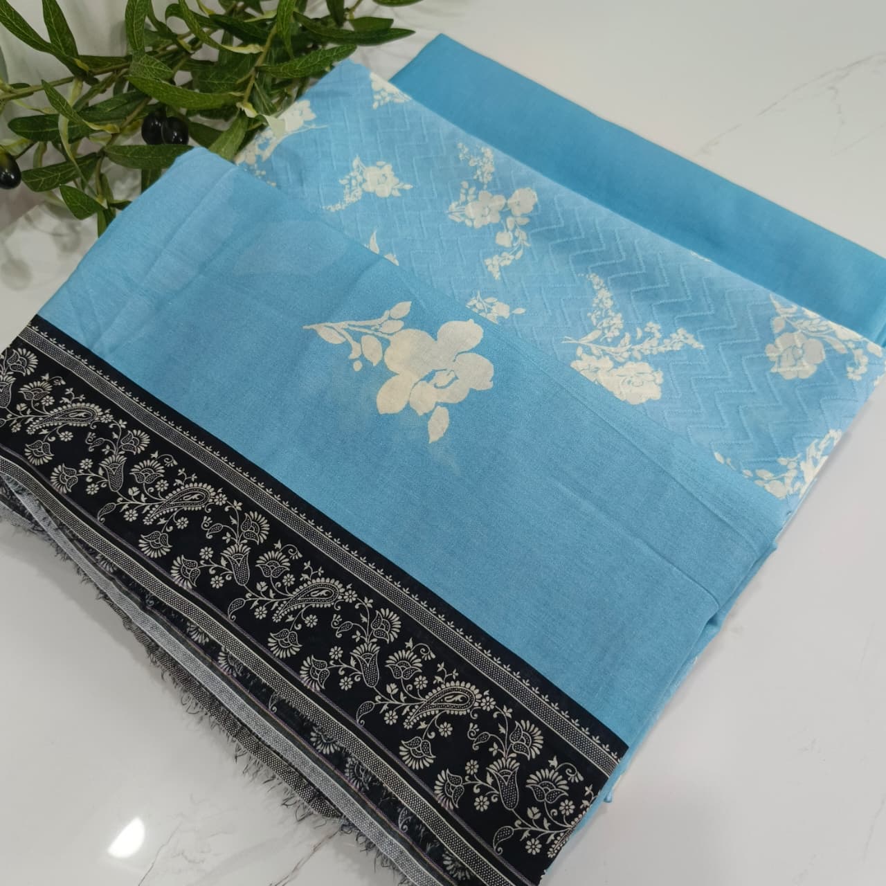 Premium 3 Piece Needle Lawn Suit (Sky Blue)