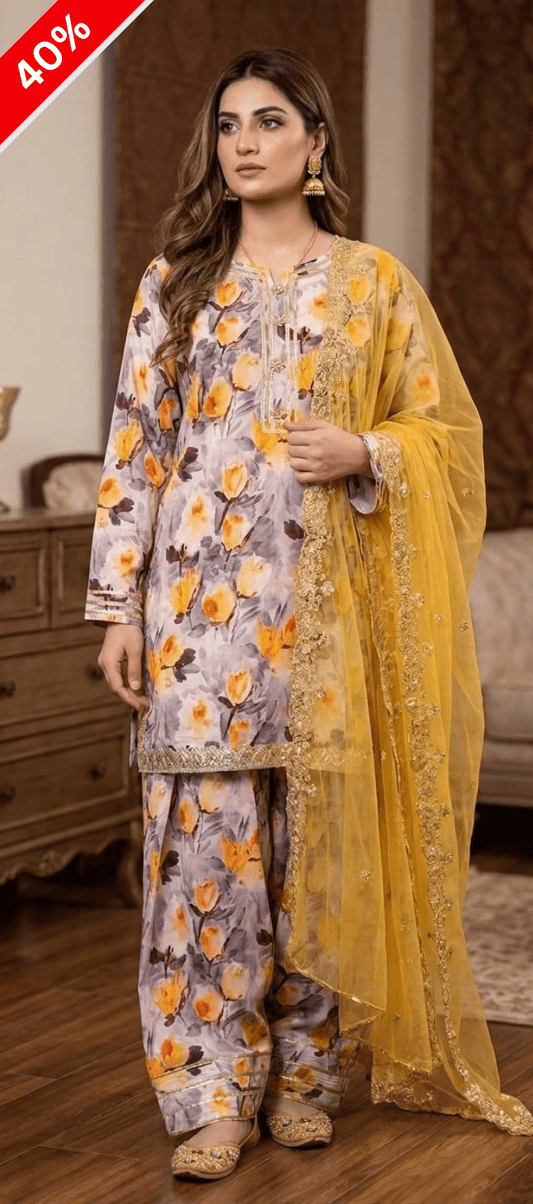 Zar - Golden Tulip Luxury Lawn Suit – Floral Printed 3 Piece Lawn Dress for Women