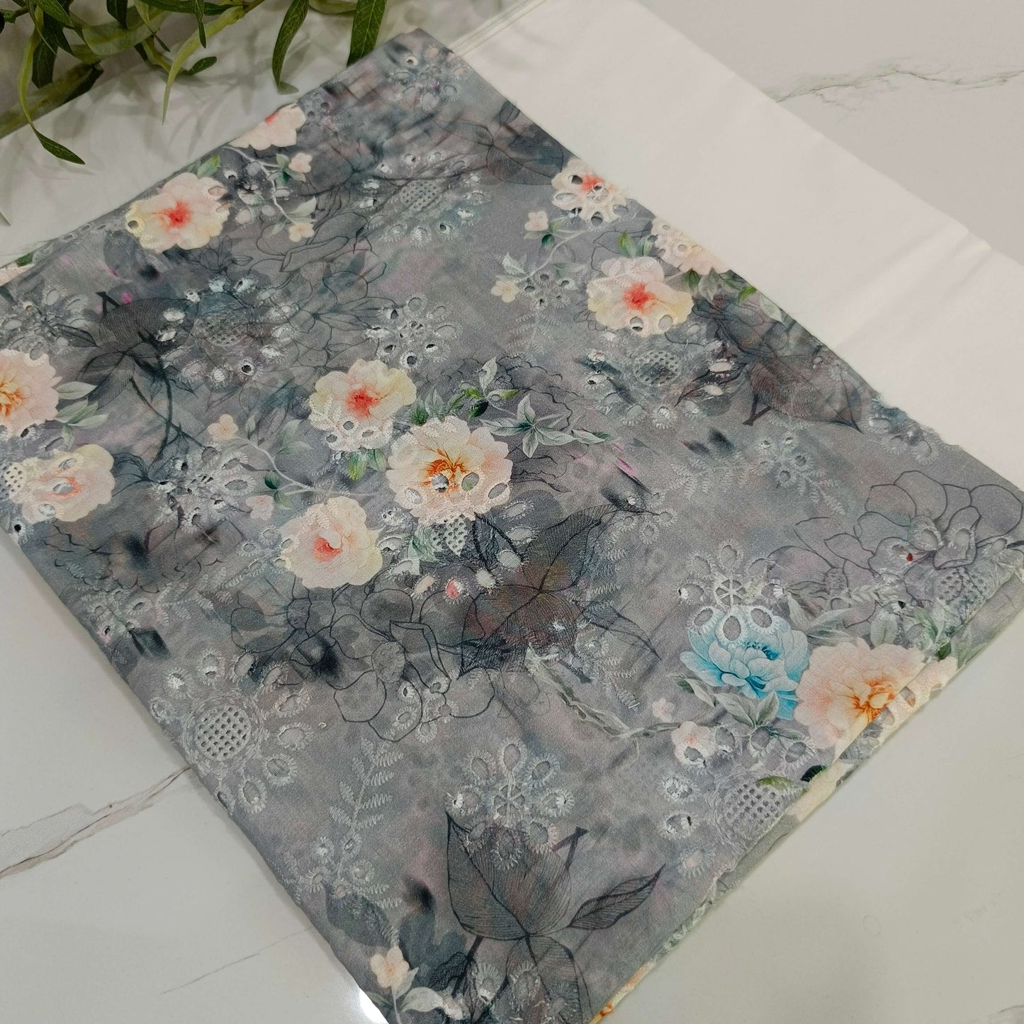 Imported Chicken Kari Lawn Shirt with Plain Trouser (Grey Floral)