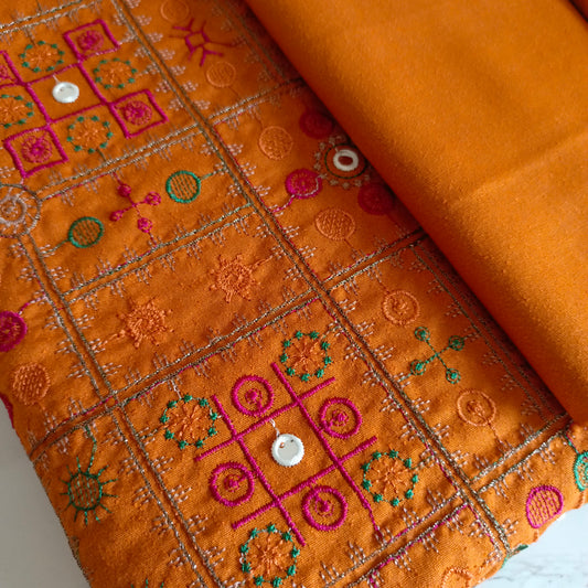 Embroidered Karandi 3-Piece Suit with Chiffon Dupatta