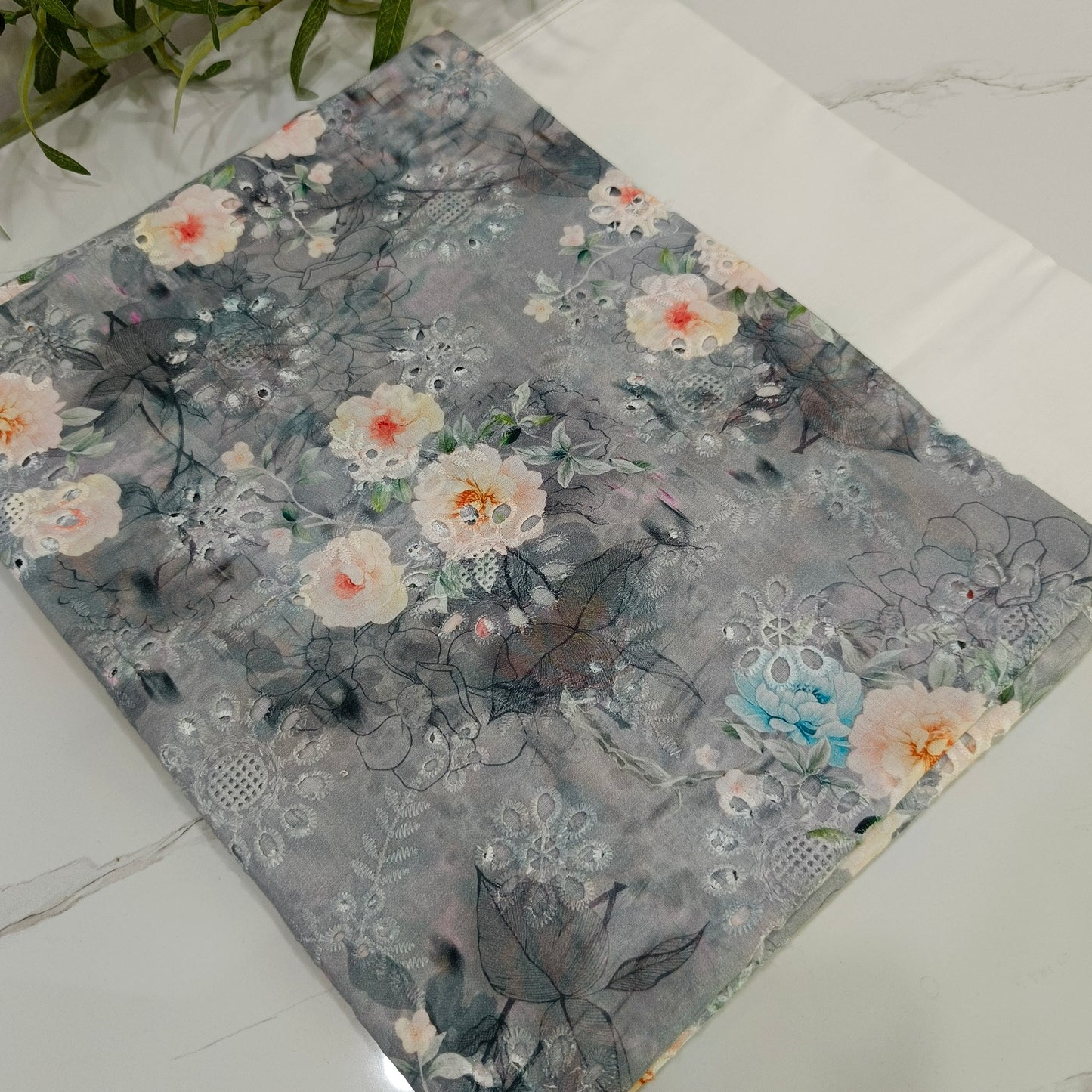 Imported Chicken Kari Lawn Shirt with Plain Trouser (Grey Floral)