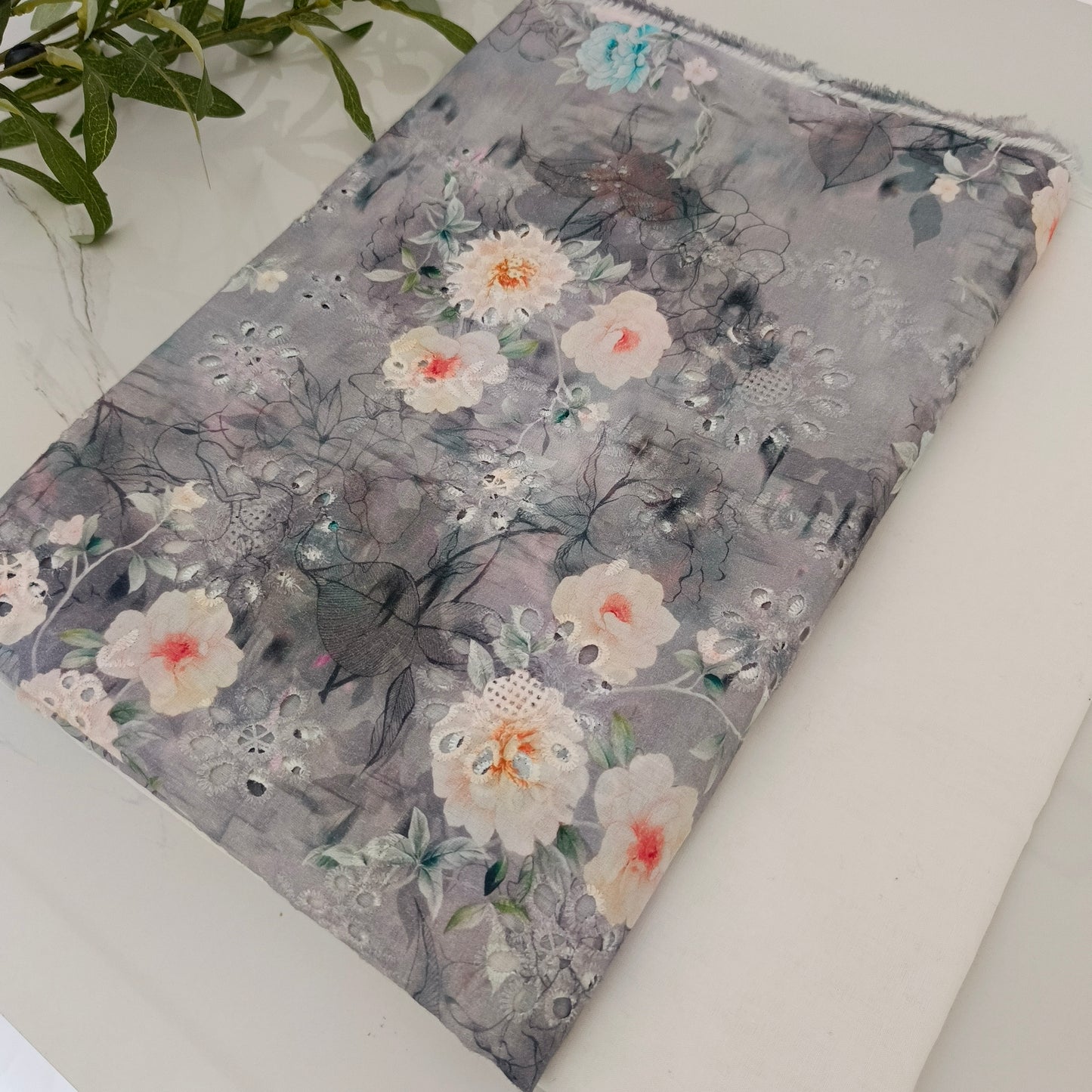 Imported Chicken Kari Lawn Shirt with Plain Trouser (Grey Floral)