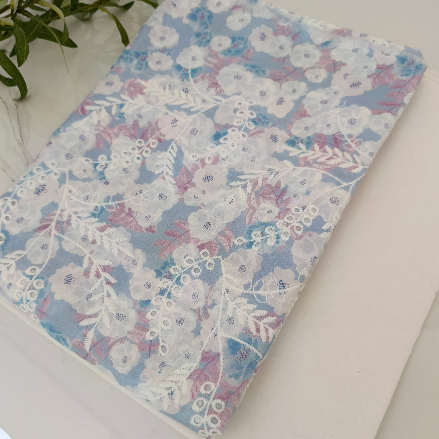 Imported Chicken Kari Lawn Shirt with Plain Trouser (Sky Blue Floral)