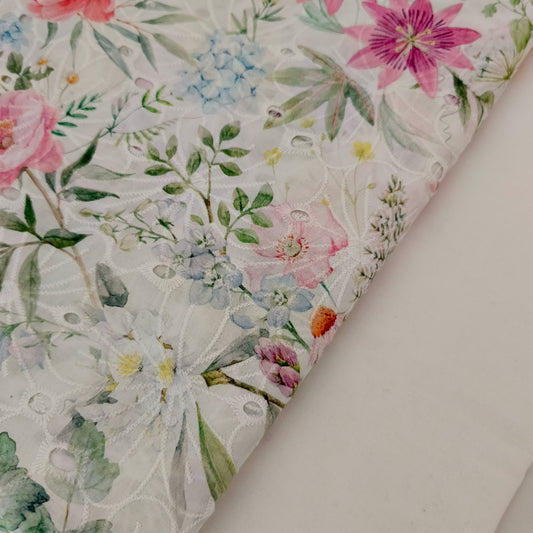 Imported Chicken Kari Lawn Shirt with Plain Trouser (White Multi Floral)