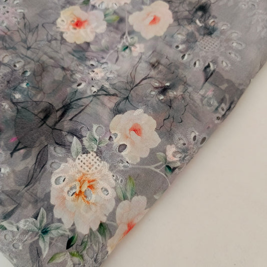 Imported Chicken Kari Lawn Shirt with Plain Trouser (Grey Floral)