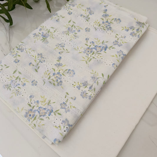 Imported Chicken Kari Lawn Shirt with Plain Trouser (White Purple Floral)