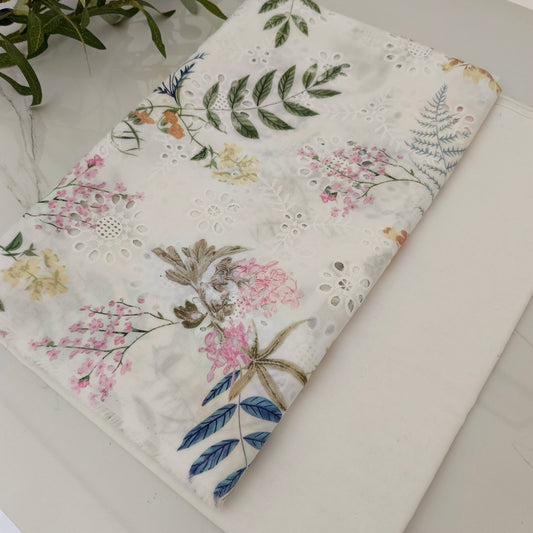 Imported Chicken Kari Lawn Shirt with Plain Trouser (White Multi leaves Floral)