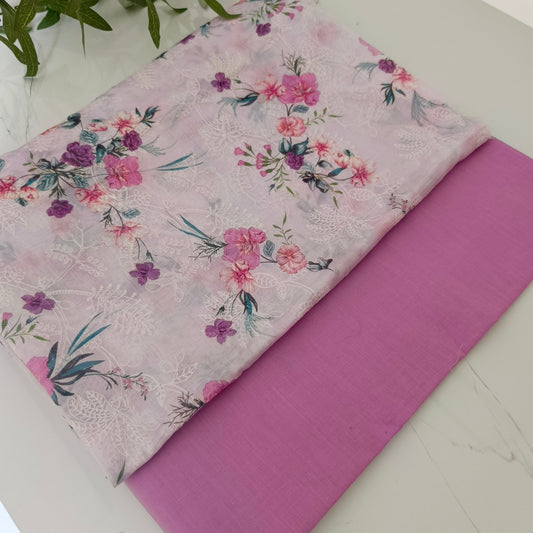 Imported Chicken Kari Silk Lawn Shirt with Plain Trouser (Mauve Multi Floral)