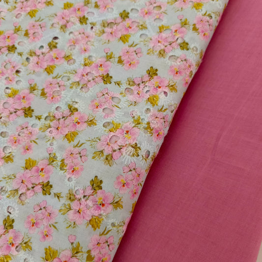 Imported Chicken Kari Lawn Shirt with Plain Trouser (Sky Blue Mauve Floral)