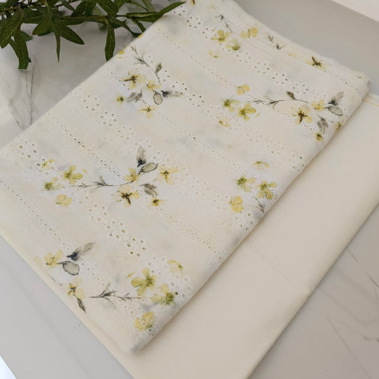 Imported Chicken Kari Lawn Shirt with Plain Trouser (Cream Floral)