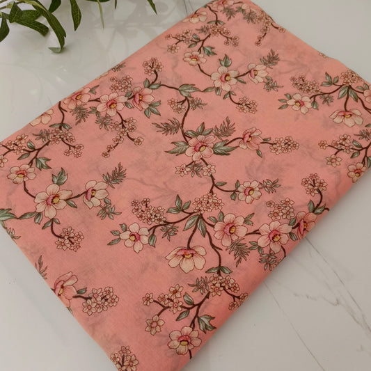 2 Piece Printed Lawn Suit (Peach Floral)