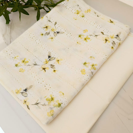Imported Chicken Kari Lawn Shirt with Plain Trouser (Cream Floral)