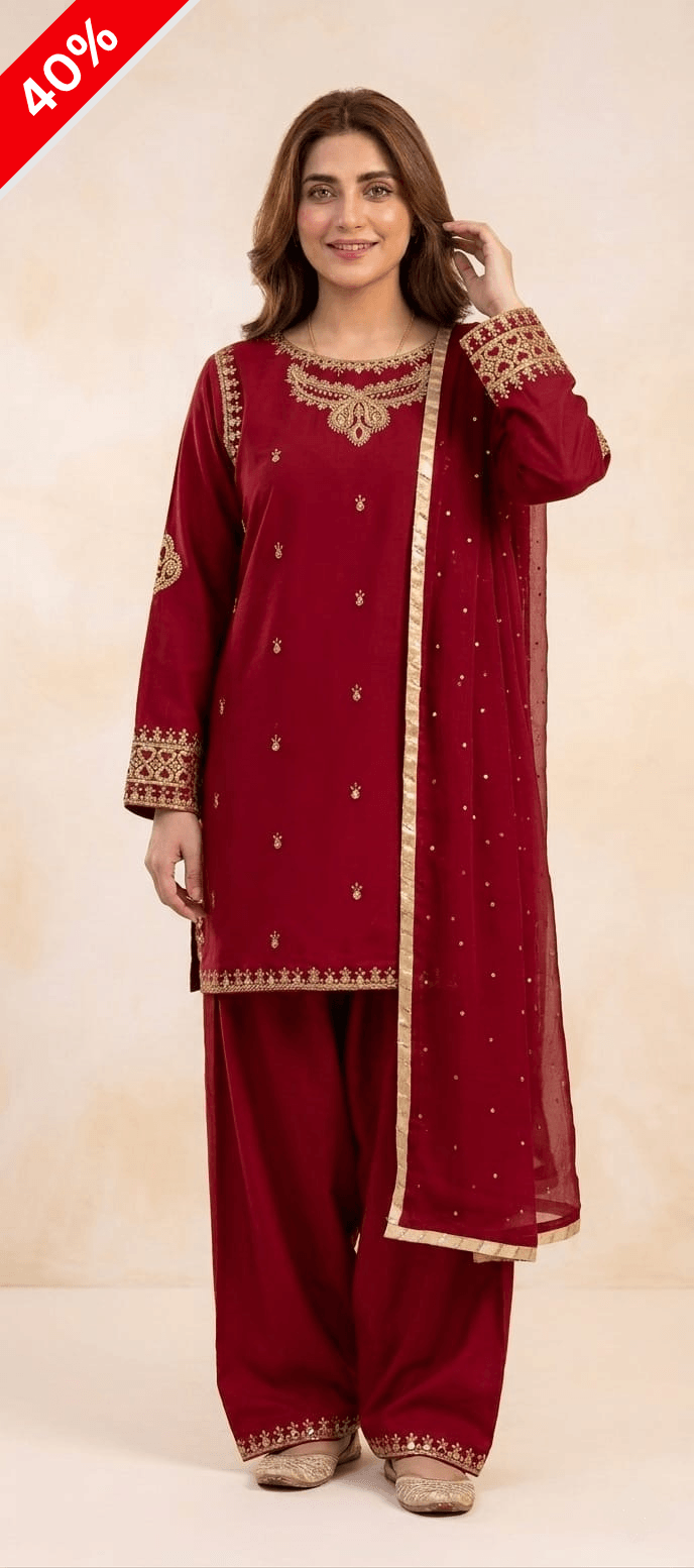 Zar - Mehre Laal Premium Embroidered 3 Piece Suit | Luxury Wedding & Festive Wear Pakistan