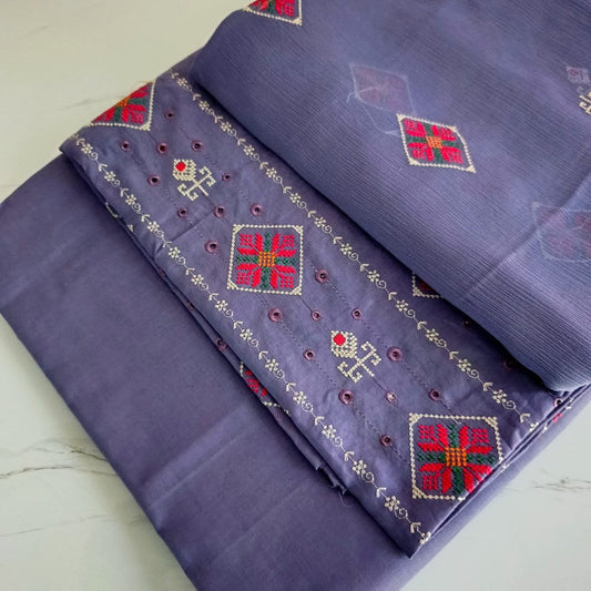 3 pc Embroidered breeze lawn dusty lavender