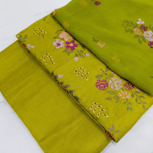 3 pc Embroidered Breeze Lawn lime Green