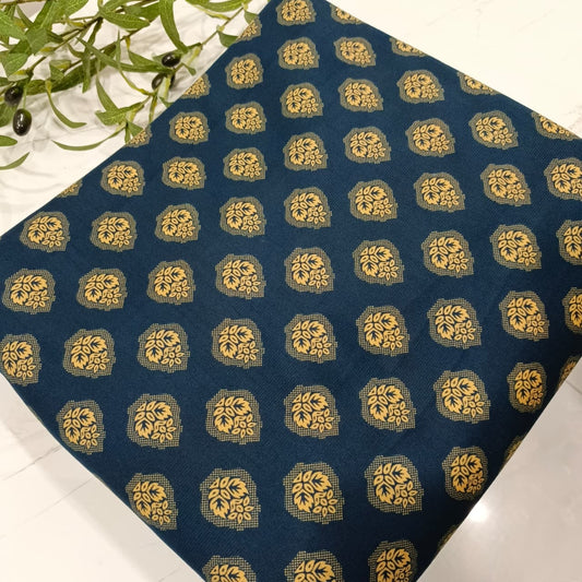 Heater Wool Fabric Imported (Navy Blue Zari Print) – Soft Wool Material for Winter Dresses