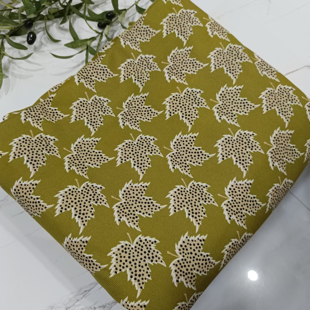 Heater Wool Fabric Imported (Lime Green Leaf) – Soft Wool Material for Winter Dresses
