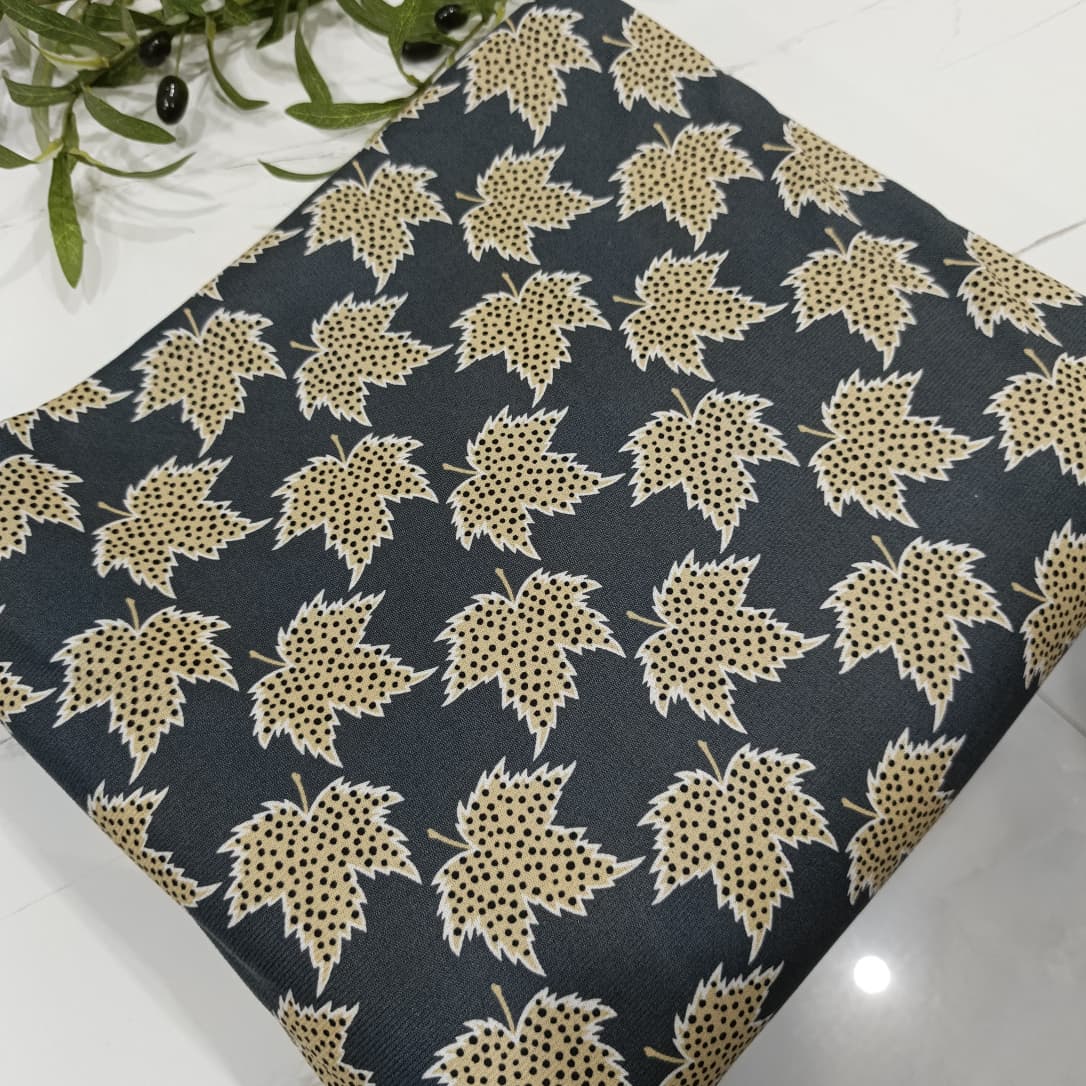 Heater Wool Fabric Imported (Grey Leaf) – Soft Wool Material for Winter Dresses