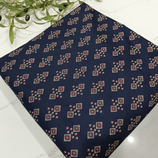 Heater Wool Fabric Imported (Navy Blue Pattern) – Soft Wool Material for Winter Dresses