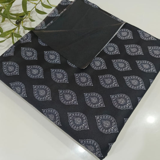 Heater Wool Fabric Imported (Black Motive) – Soft Wool Material for Winter Dresses