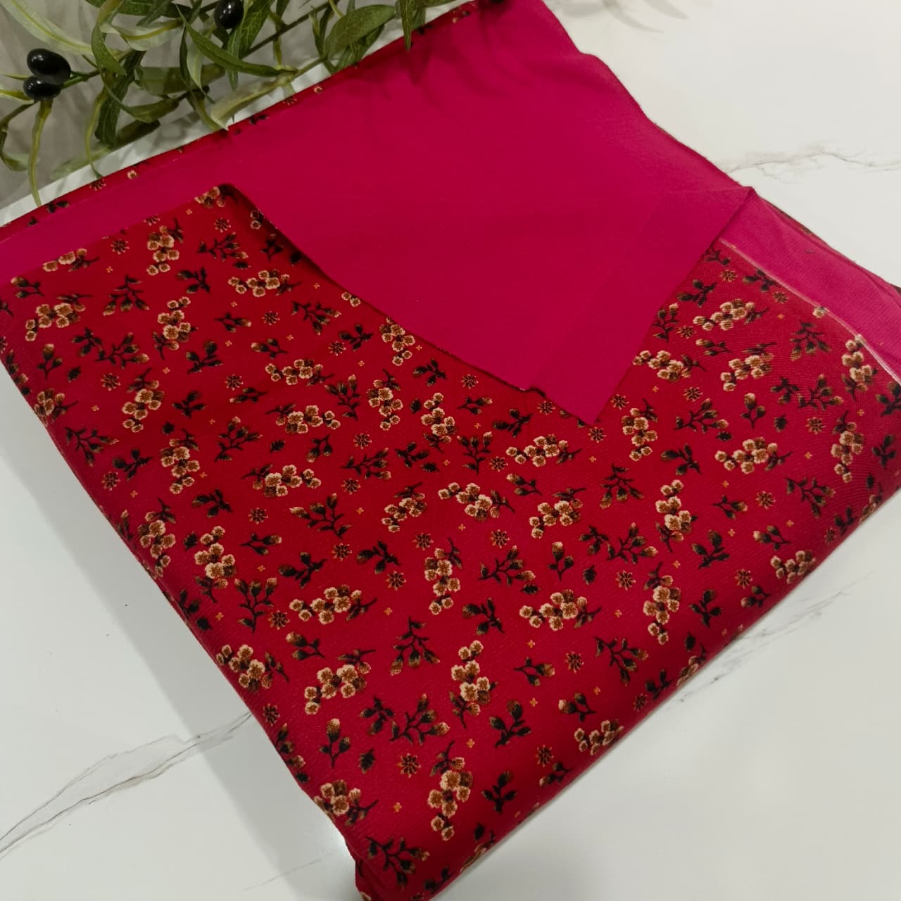 Heater Wool Fabric Imported (Deep Pink Multi Floral) – Soft Wool Material for Winter Dresses