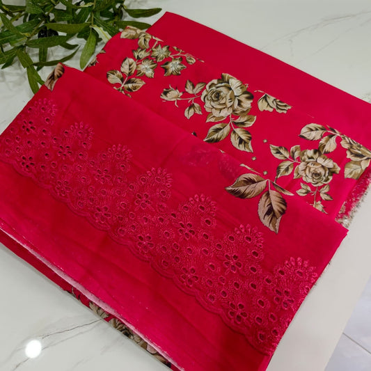 3 Piece Lawn Suit – Printed Shirt with Embroidered Dupatta (Deep Pink)