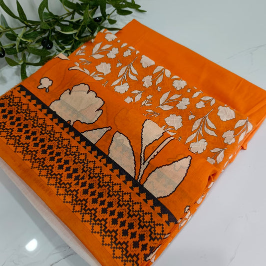 Premium 3 Piece Needle Lawn Suit (Orange)