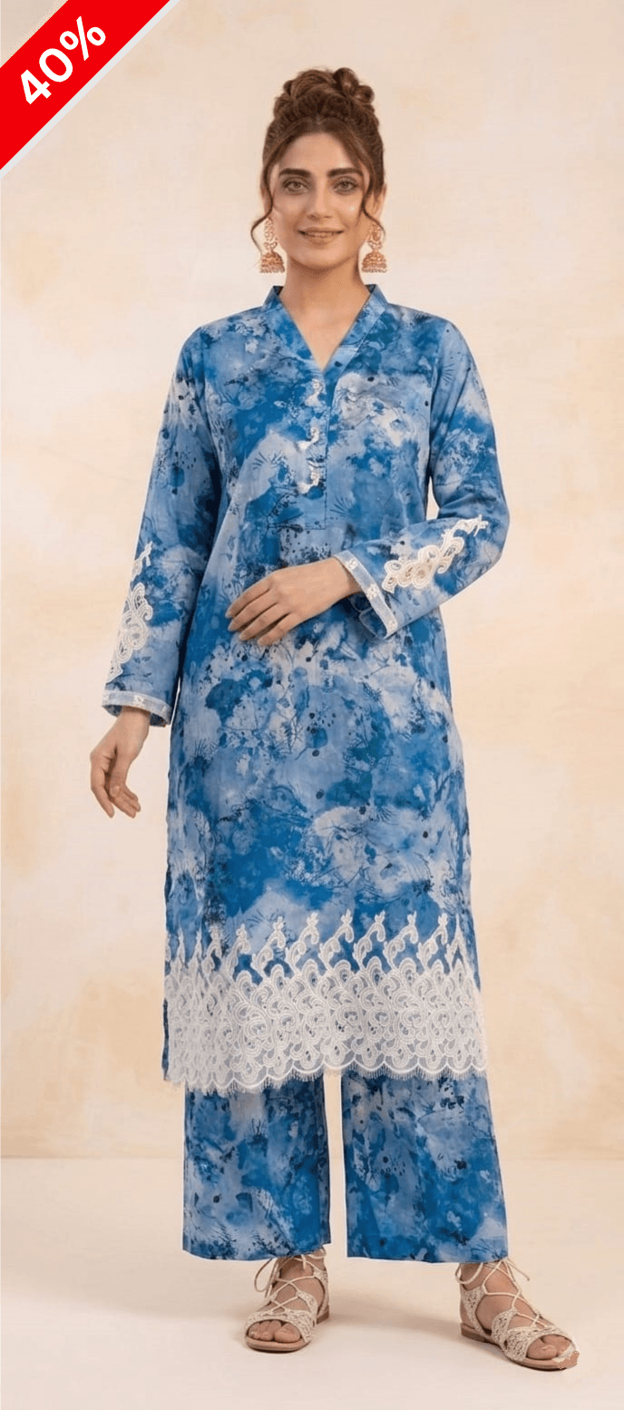 Zar - Falak Blue Printed Embroidered 2 Piece Lawn Suit for Women