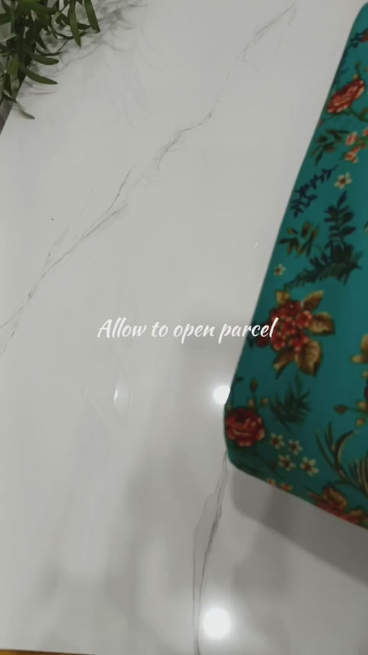 Heater Wool Fabric Imported (Cyan Multi Floral) – 3-Piece Soft Wool Material with Vibrant Matching Dupatta