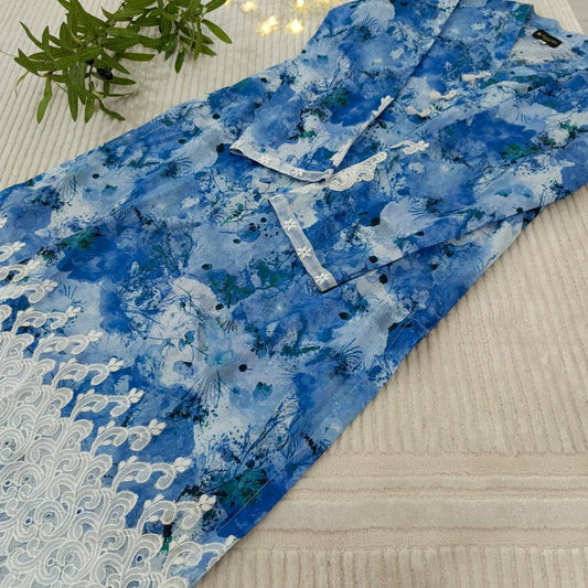 Zar - Falak Blue Printed Embroidered 2 Piece Lawn Suit for Women