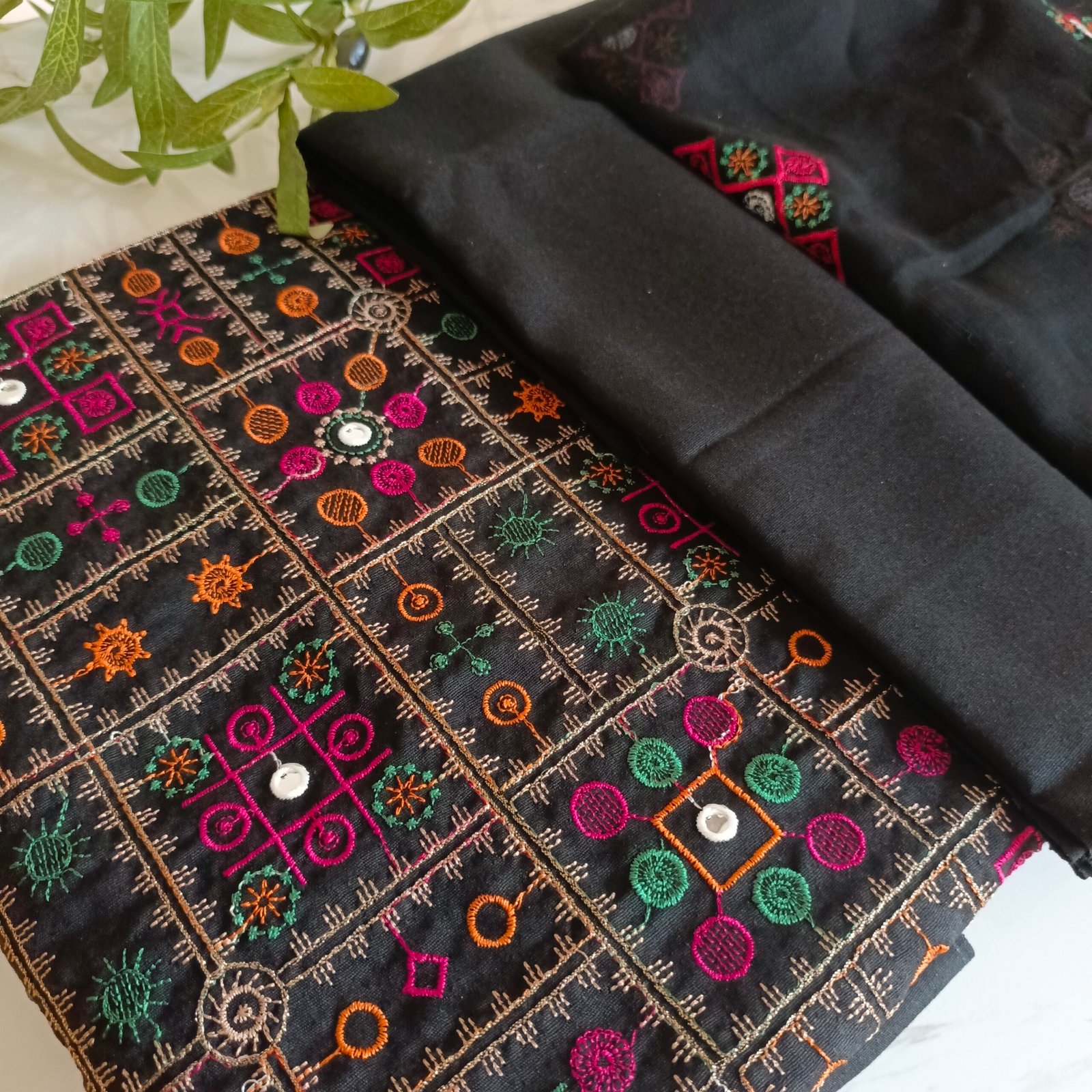 0-3456x3478-0-0# Embroidered Karandi 3-Piece Suit with Chiffon Dupatta - Image 1