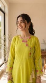 Zar – Lime Zarri Anarkali Frock 3 Piece Suit | Premium Embroidered Festive Wear - Image 2