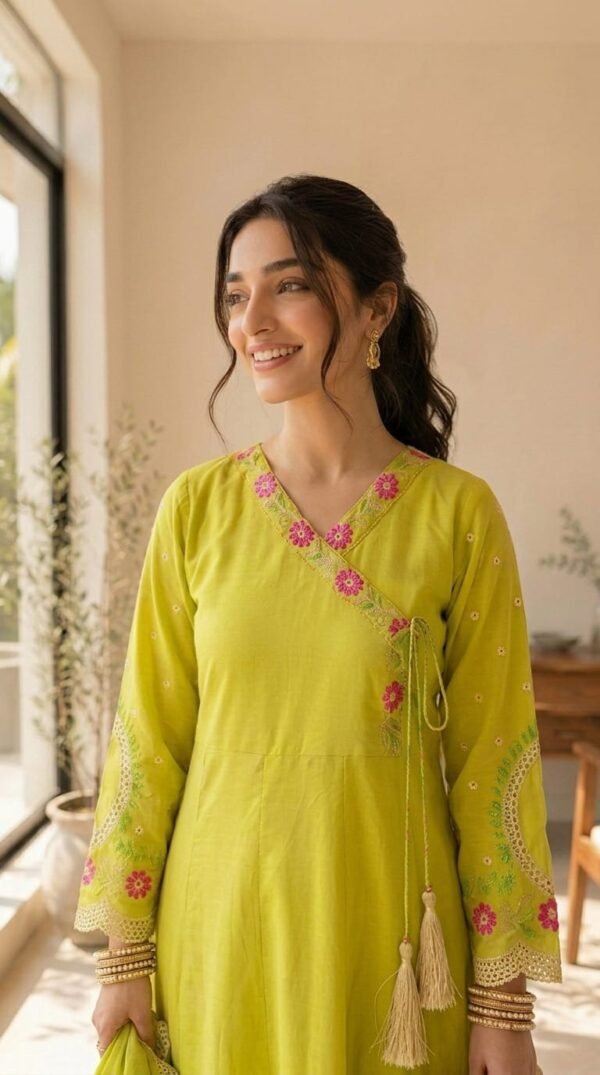 Zar – Lime Zarri Anarkali Frock 3 Piece Suit | Premium Embroidered Festive Wear - Image 2