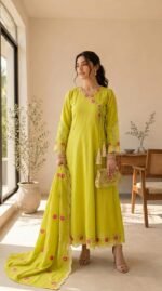 Zar – Lime Zarri Anarkali Frock 3 Piece Suit | Premium Embroidered Festive Wear