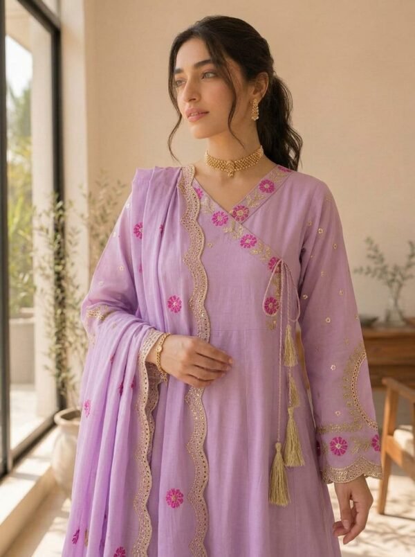Zar – Gul-e-Lilac Anarkali Frock 3 Piece Suit | Premium Embroidered Festive Wear - Image 2