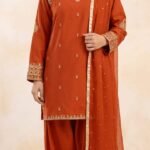 Zar - Rust Noor Premium Embroidered 3 Piece Suit | Luxury Wedding & Festive Wear Pakistan