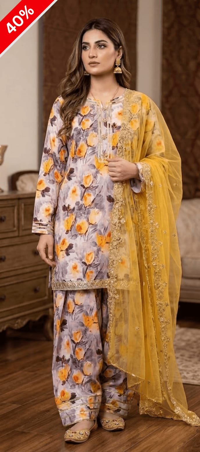 WhatsApp Image 2026-05-20 at 09.47.20 Golden Tulip Luxury Lawn Suit | Floral Printed 3 Piece Lawn Dress for Women - Image 1