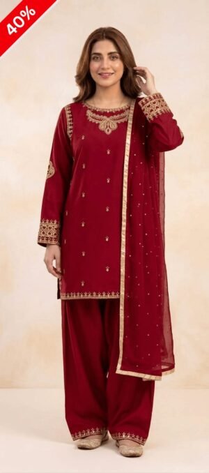 Zar - Mehre Laal Premium Embroidered 3 Piece Suit | Luxury Wedding & Festive Wear Pakistan