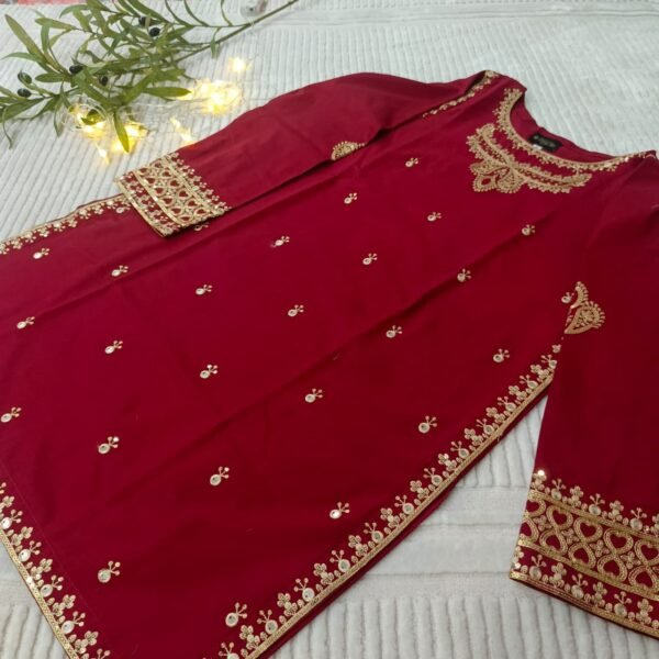 Zar - Mehre Laal Premium Embroidered 3 Piece Suit | Luxury Wedding & Festive Wear Pakistan - Image 4