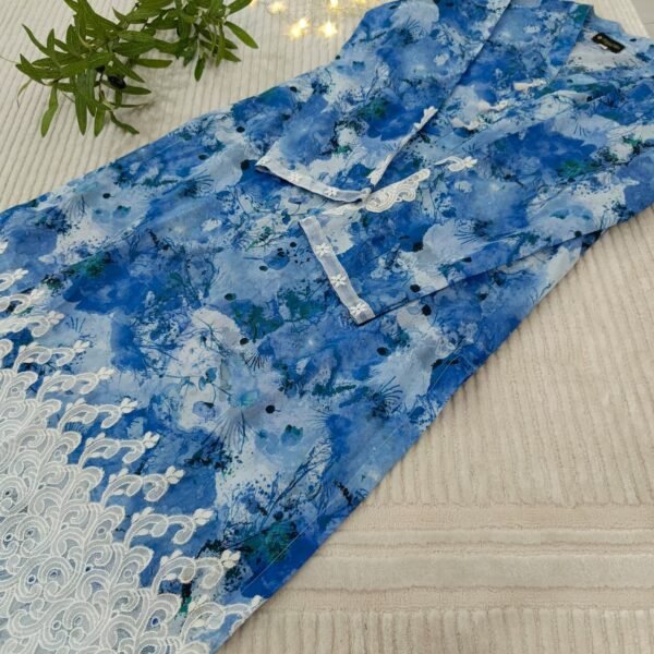 Zar - Falak Blue Printed Embroidered 2 Piece Lawn Suit for Women - Image 3