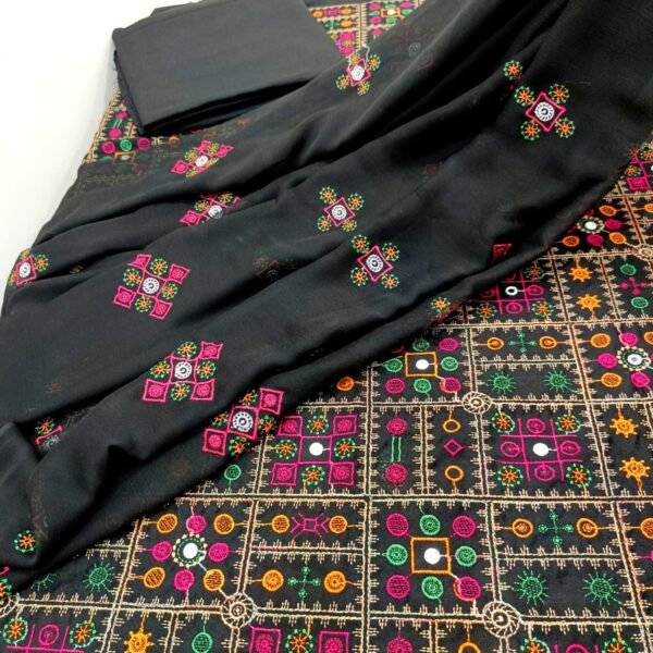 Embroidered Karandi 3-Piece Suit with Chiffon Dupatta - Image 2