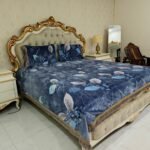 Imported 3D Fabric King Size Bedsheet Set with 2 Pillow Covers - Cool Blue Leaf