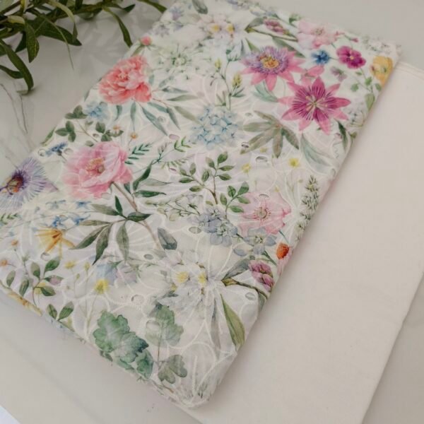 Imported Chicken Kari Lawn Shirt with Plain Trouser (White Multi Floral) - Image 2